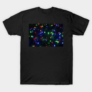 Illuminated closeup of tangled Christmas lights T-Shirt